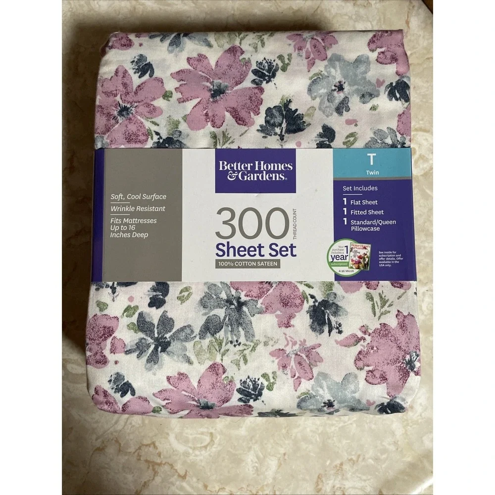 NWT 300 Thread Count Sheet Set Floral Cool Surface Twin - Better Home & Gardens‎
